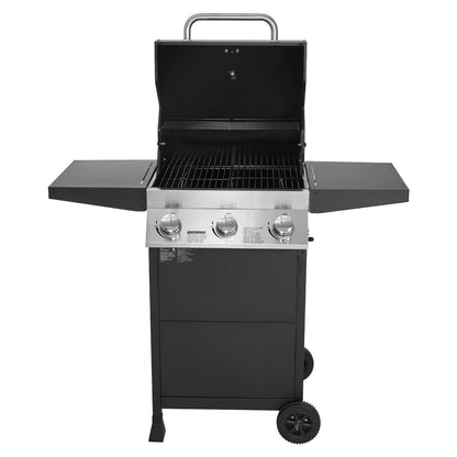 Gas Grill, 3 Burner Propane Gas Grill with Spacious 338 SQ.In Grilling Area, Carbon Steel Enamel Grates, Outdoor 36,000 BTU Patio Garden BBQ Grills with Foldable Side Shelves, Carbon Steel
