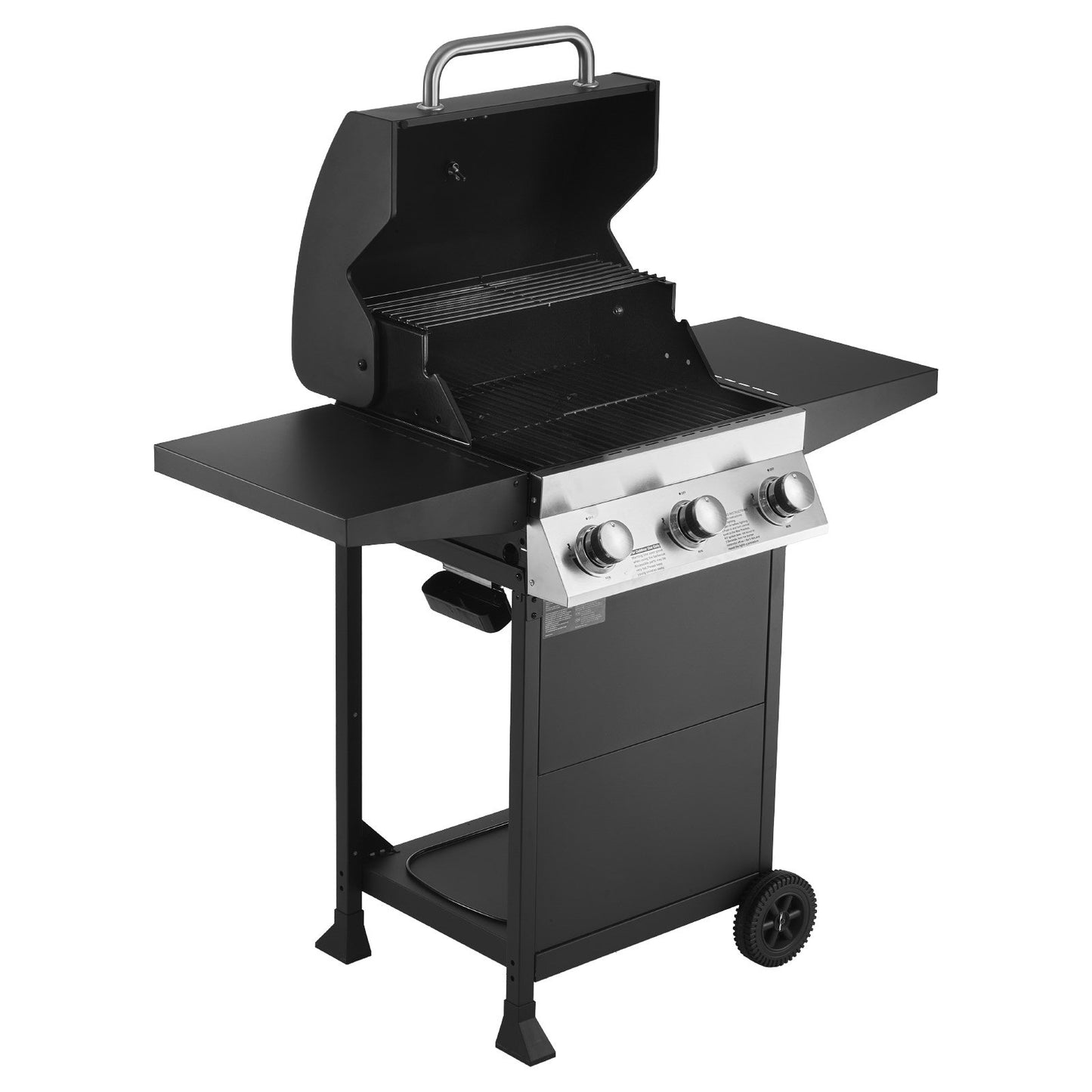 Gas Grill, 3 Burner Propane Gas Grill with Spacious 338 SQ.In Grilling Area, Carbon Steel Enamel Grates, Outdoor 36,000 BTU Patio Garden BBQ Grills with Foldable Side Shelves, Carbon Steel