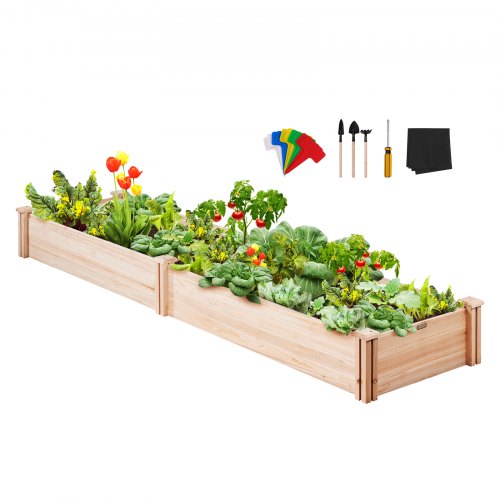 Raised Garden Bed, 7.9 x 2 x 0.8 ft Wooden Planter Box, Outdoor Planting Boxes with Open Base, for Growing Flowers/Vegetables/Herbs in Backyard/Garden/Patio/Balcony, Burlywood