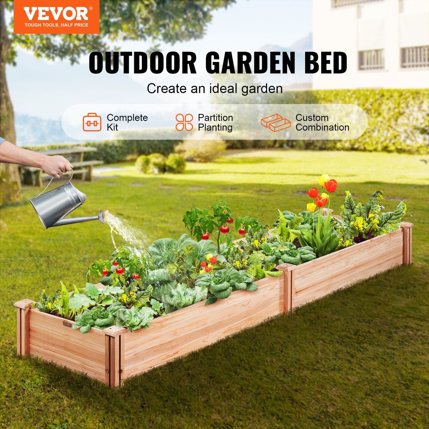 Raised Garden Bed, 7.9 x 2 x 0.8 ft Wooden Planter Boxes, Outdoor Planter Boxes with Open Base, for Growing Flowers/Vegetables/Herbs in Backyard/Garden/Patio/Balcony, Burlywood