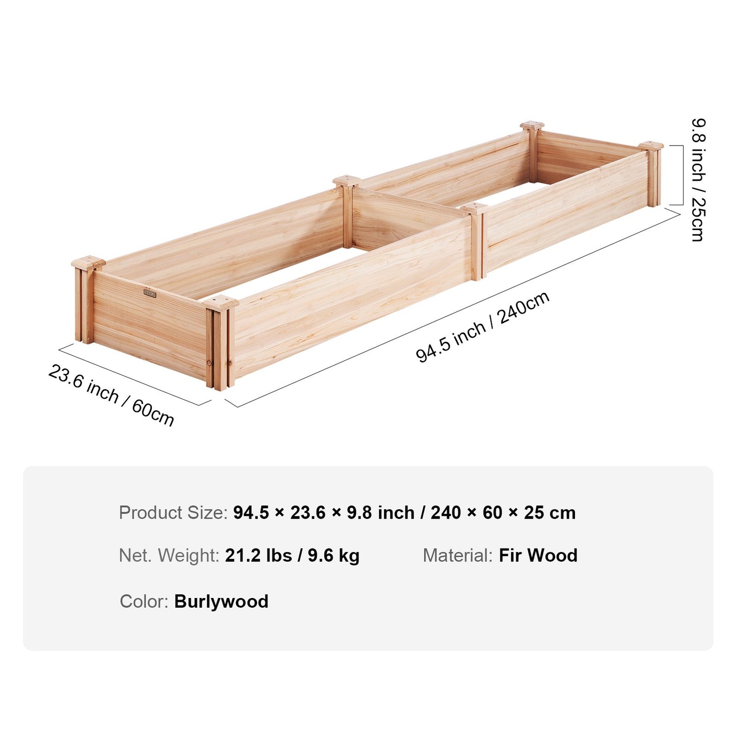 Raised Garden Bed, 7.9 x 2 x 0.8 ft Wooden Planter Boxes, Outdoor Planter Boxes with Open Base, for Growing Flowers/Vegetables/Herbs in Backyard/Garden/Patio/Balcony, Burlywood