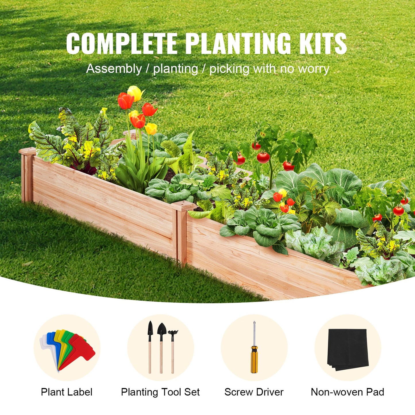 Raised Garden Bed, 7.9 x 2 x 0.8 ft Wooden Planter Box, Outdoor Planting Boxes with Open Base, for Growing Flowers/Vegetables/Herbs in Backyard/Garden/Patio/Balcony, Burlywood