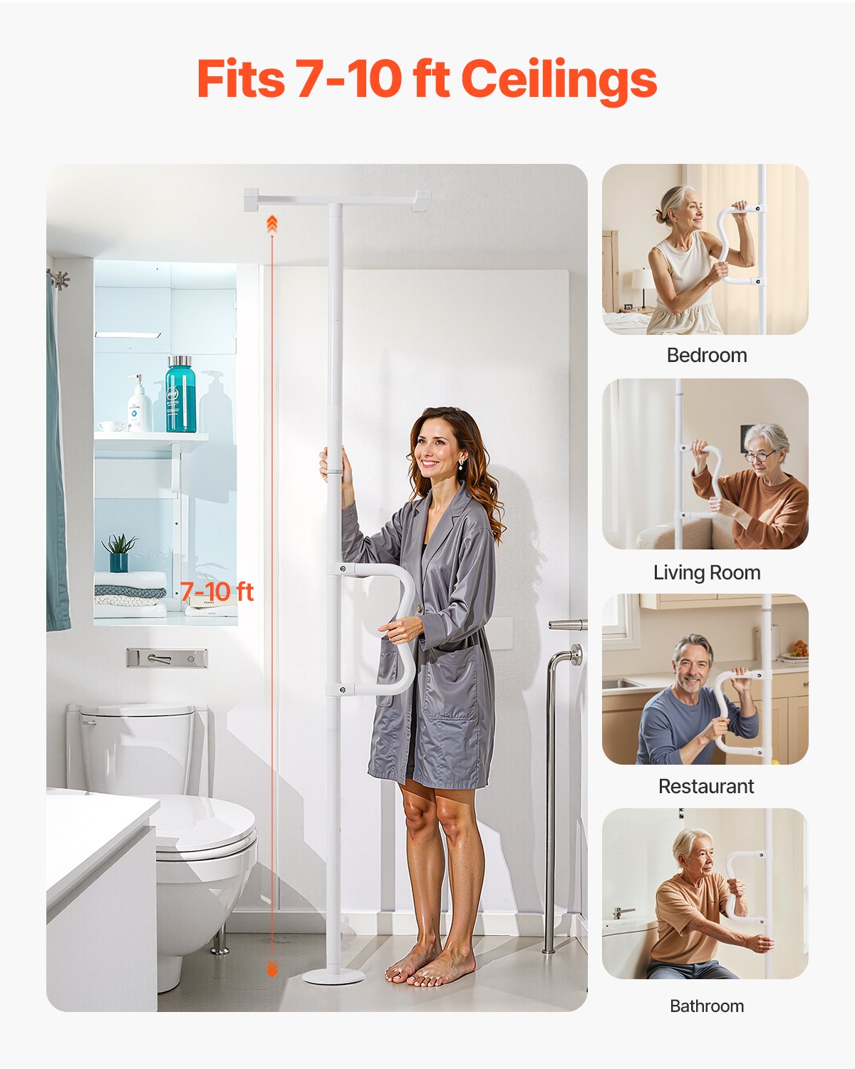 Golv-till-tak överföringsstång 300 pund Kapacitet för 7-10 fot tak vit