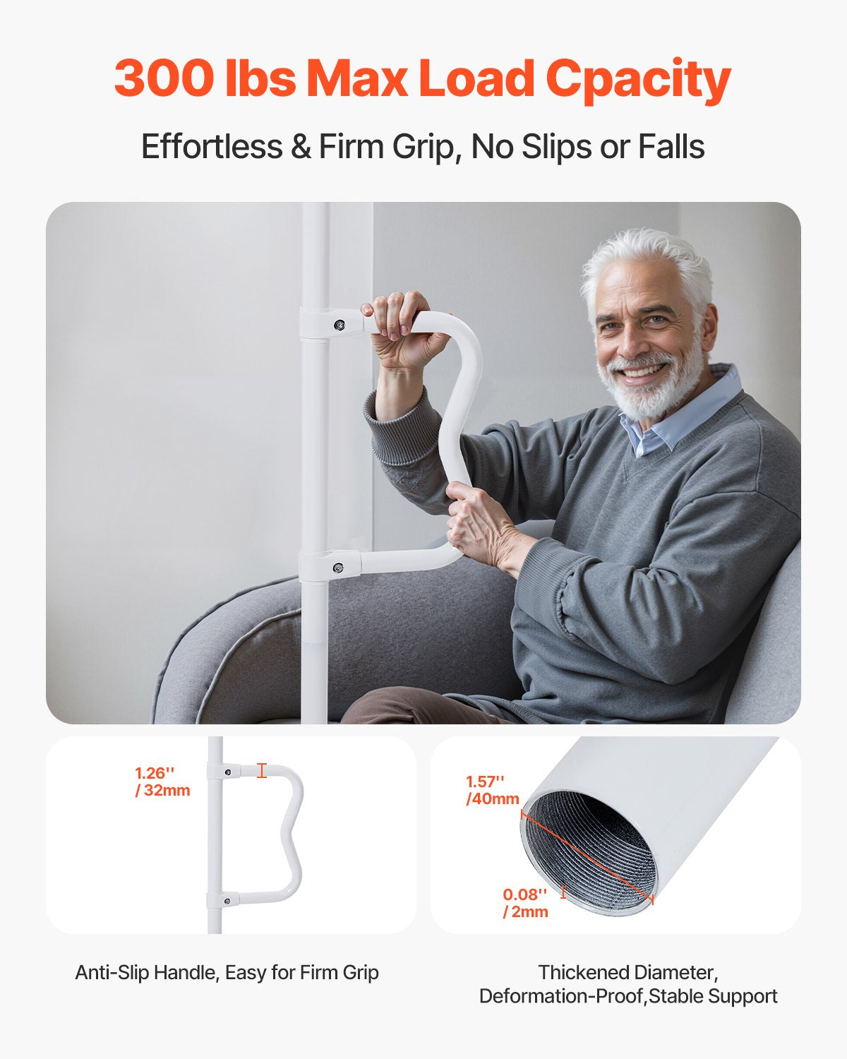 Golv-till-tak överföringsstång 300 pund Kapacitet för 7-10 fot tak vit