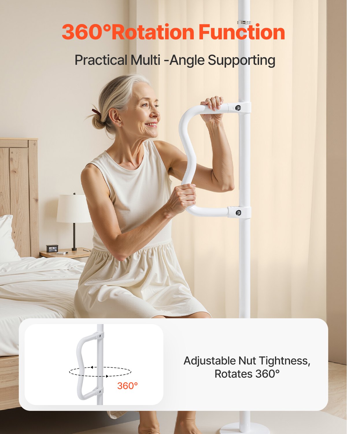 Golv-till-tak överföringsstång 300 pund Kapacitet för 7-10 fot tak vit