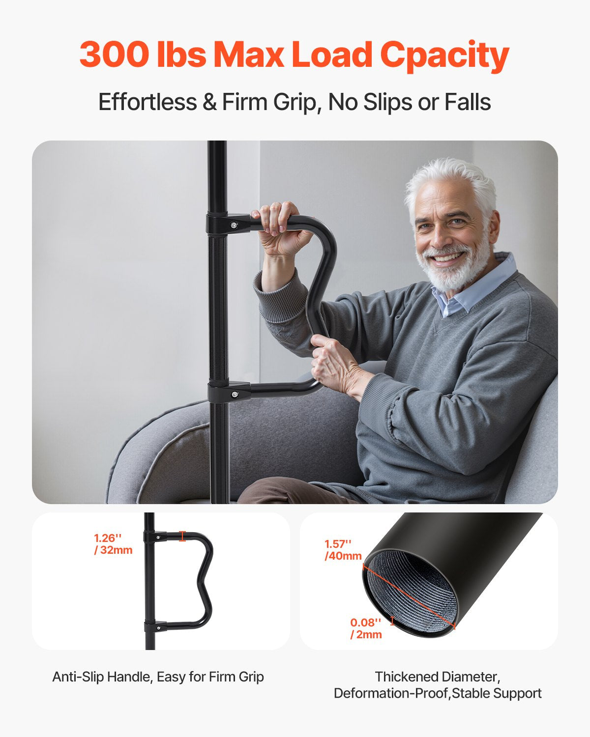 Golv-till-tak överföringsstång 300 pund Kapacitet för 7-10 fot tak svart