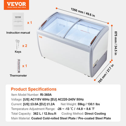 362 L kommerzielle Glasvitrine für Eiscreme-Gefrierschrank