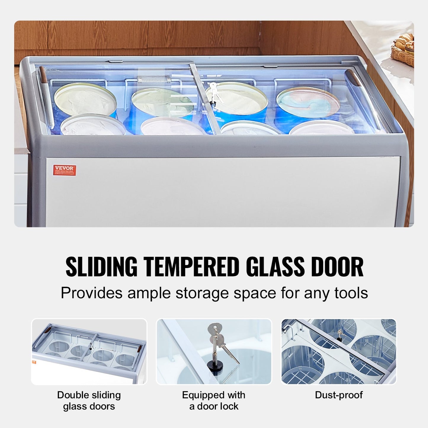 370 L kommerzielle Glasvitrine für Eiscreme-Gefrierschrank