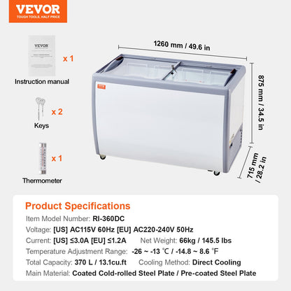 370 L kommerzielle Glasvitrine für Eiscreme-Gefrierschrank