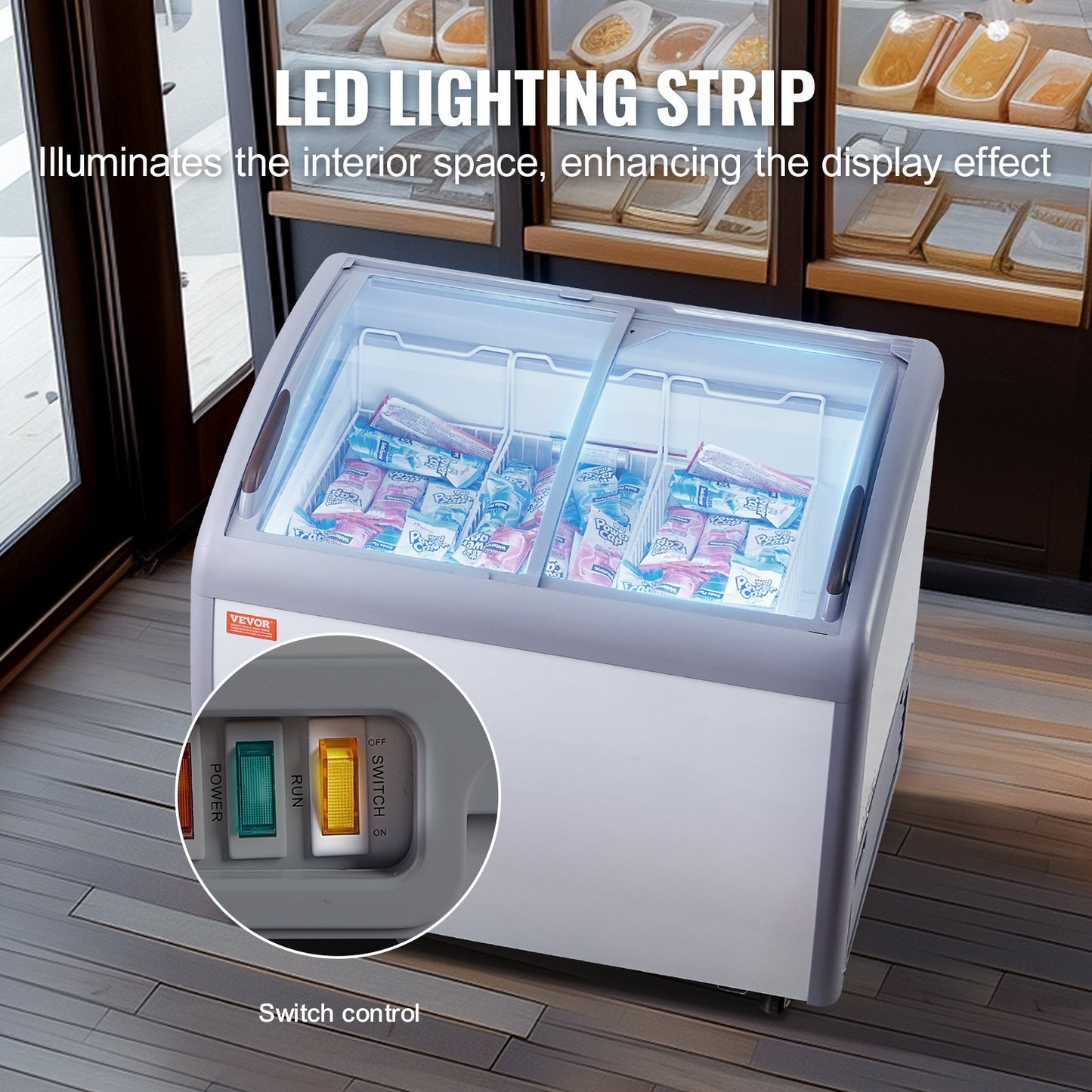 264 L kommerzielle Glasvitrine für Eiscreme-Gefrierschrank