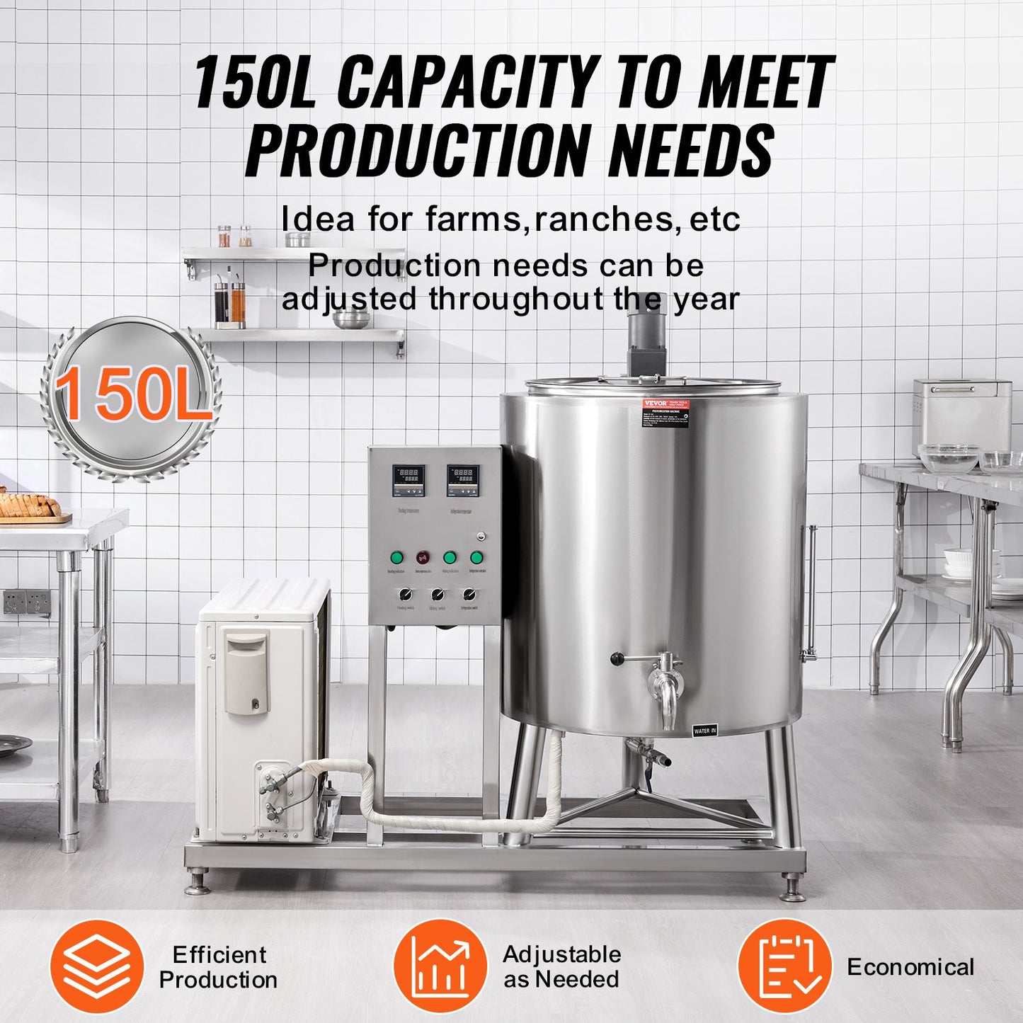 Milk Pasteurizer 150L, Commercial Milk Pasteurization Machine, Food Grade 304 Stainless Steel, Professional Pasteurization with Time and Temperature Control, for Milk Juice Yogurt Sterilization