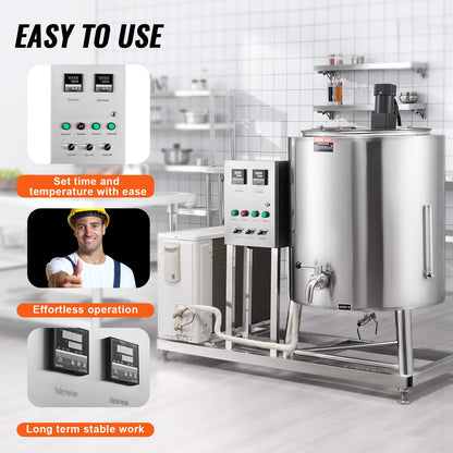 Milk Pasteurizer 150L, Commercial Milk Pasteurization Machine, Food Grade 304 Stainless Steel, Professional Pasteurization with Time and Temperature Control, for Milk Juice Yogurt Sterilization