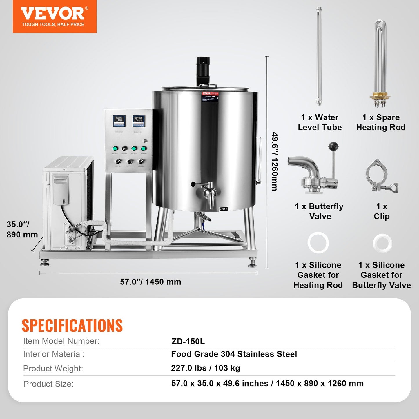 Milk Pasteurizer 150L, Commercial Milk Pasteurization Machine, Food Grade 304 Stainless Steel, Professional Pasteurization with Time and Temperature Control, for Milk Juice Yogurt Sterilization