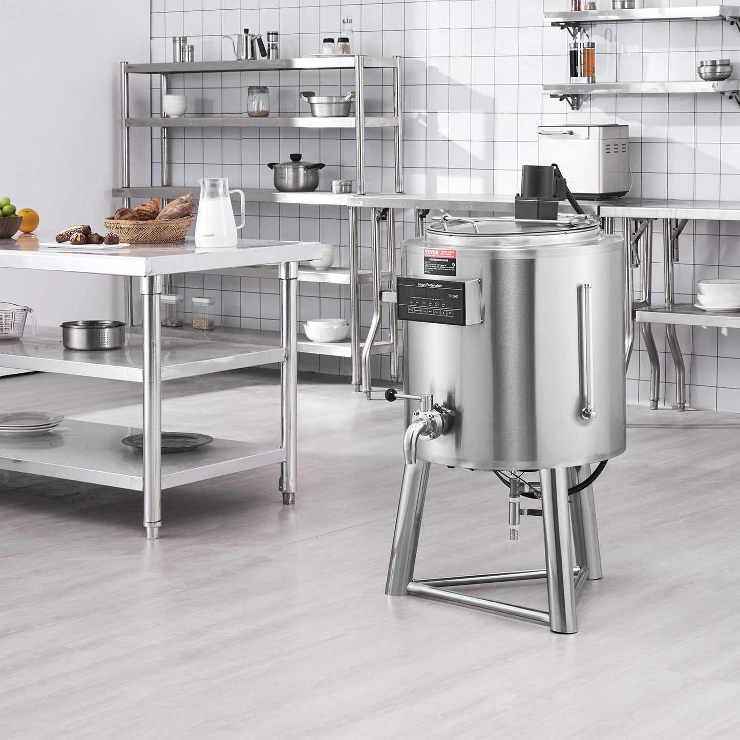 Milk Pasteurizer 50L, Commercial Milk Pasteurization Machine, Food Grade 304 Stainless Steel, Professional Pasteurization with Time and Temperature Control, for Milk Juice Yogurt Sterilization