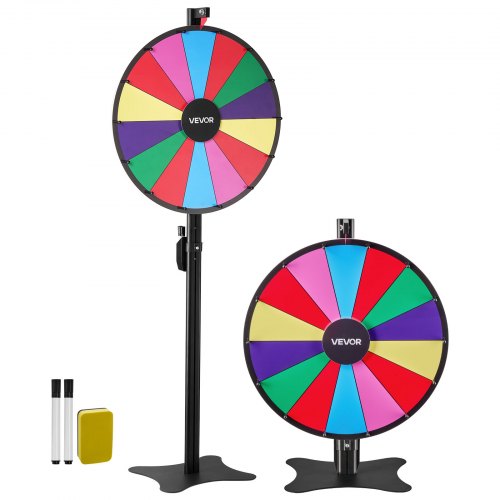 24 in Spinning Prize Wheel, 14 Slots Spinning Wheel with Stand, Adjustable Height Win Fortune Roulette with a Dry Erase and 2 Markers, 6 Colors, Easy Assembly, for Party Pub Trade Show Carnival