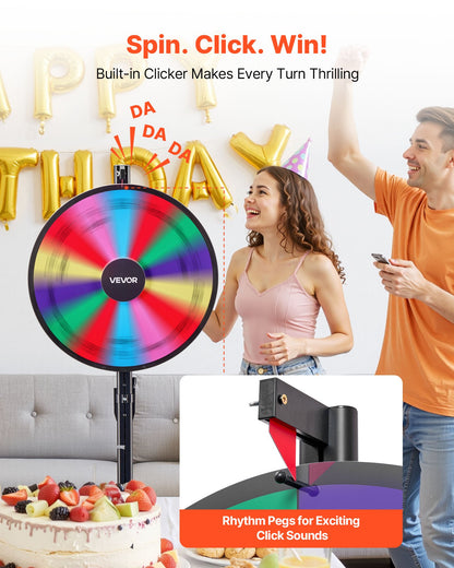 24 in Spinning Prize Wheel, 14 Slots Spinning Wheel with Stand, Adjustable Height Win Fortune Roulette with a Dry Erase and 2 Markers, 6 Colors, Easy Assembly, for Party Pub Trade Show Carnival