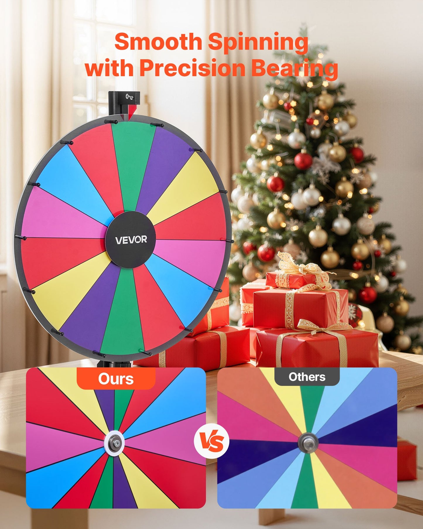 24 in Spinning Prize Wheel, 14 Slots Spinning Wheel with Stand, Adjustable Height Win Fortune Roulette with a Dry Erase and 2 Markers, 6 Colors, Easy Assembly, for Party Pub Trade Show Carnival