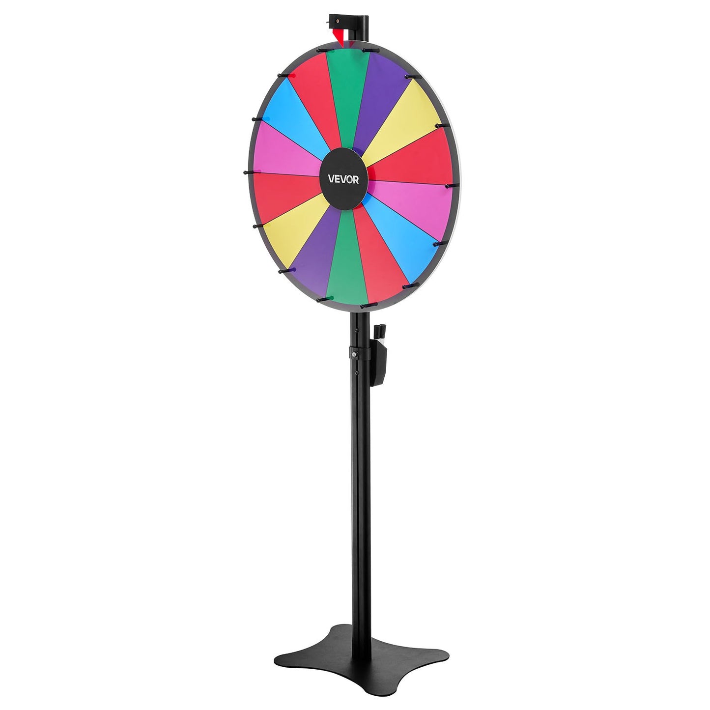 24 in Spinning Prize Wheel, 14 Slots Spinning Wheel with Stand, Adjustable Height Win Fortune Roulette with a Dry Erase and 2 Markers, 6 Colors, Easy Assembly, for Party Pub Trade Show Carnival