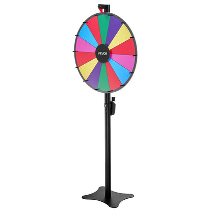 24 in Spinning Prize Wheel, 14 Slots Spinning Wheel with Stand, Adjustable Height Win Fortune Roulette with a Dry Erase and 2 Markers, 6 Colors, Easy Assembly, for Party Pub Trade Show Carnival