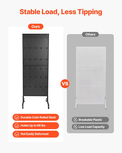 Standing Pegboard Display, 23.6 x 63 in Pegboard Display Stand with Swivel Casters and 30 Hooks, Thickened Cold-Rolled Steel Peg Board Panel for Grocery, Retail Store and Jewelry Shop, Black