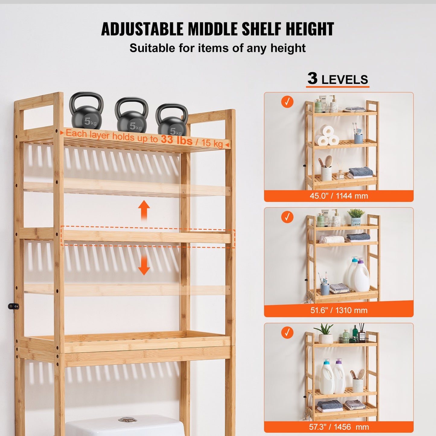 Over the Toilet Storage 3-Tier Bathroom Shelf Rack Space Saver Organizer