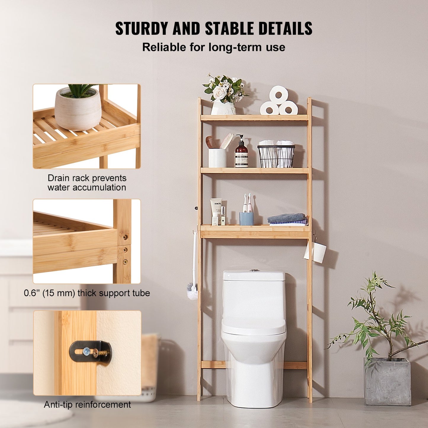 Over the Toilet Storage 3-Tier Bathroom Shelf Rack Space Saver Organizer
