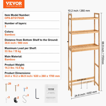 Over the Toilet Storage 3-Tier Bathroom Shelf Rack Space Saver Organizer