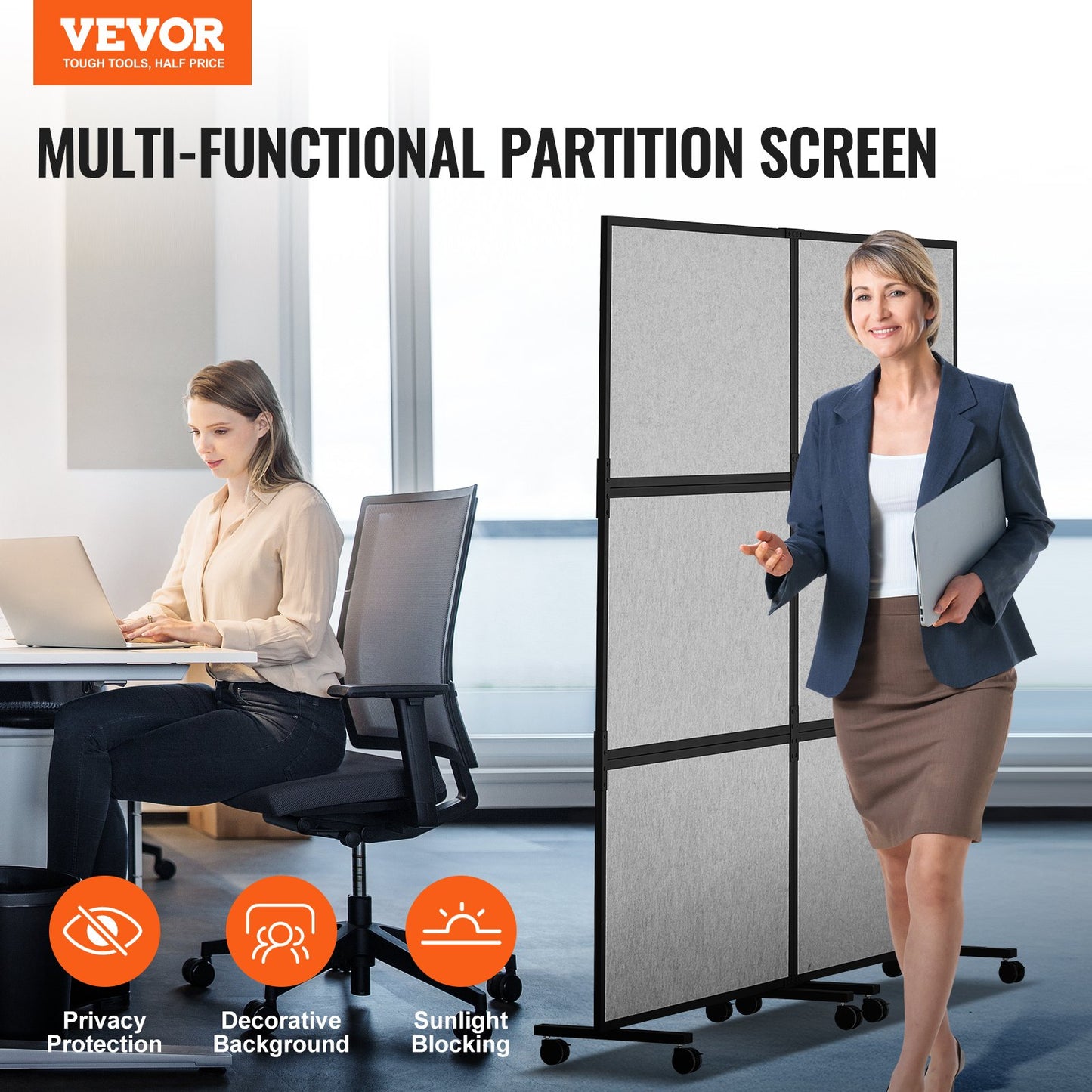 Office Divider, 2 Panel Office Partition, Freestanding Office Divider Wall Partition & Privacy Divider Reduce Noise and Room Separation, Light Grey
