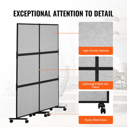 Office Divider, 2 Panel Office Partition, Freestanding Office Divider Wall Partition & Privacy Divider Reduce Noise and Room Separation, Light Grey