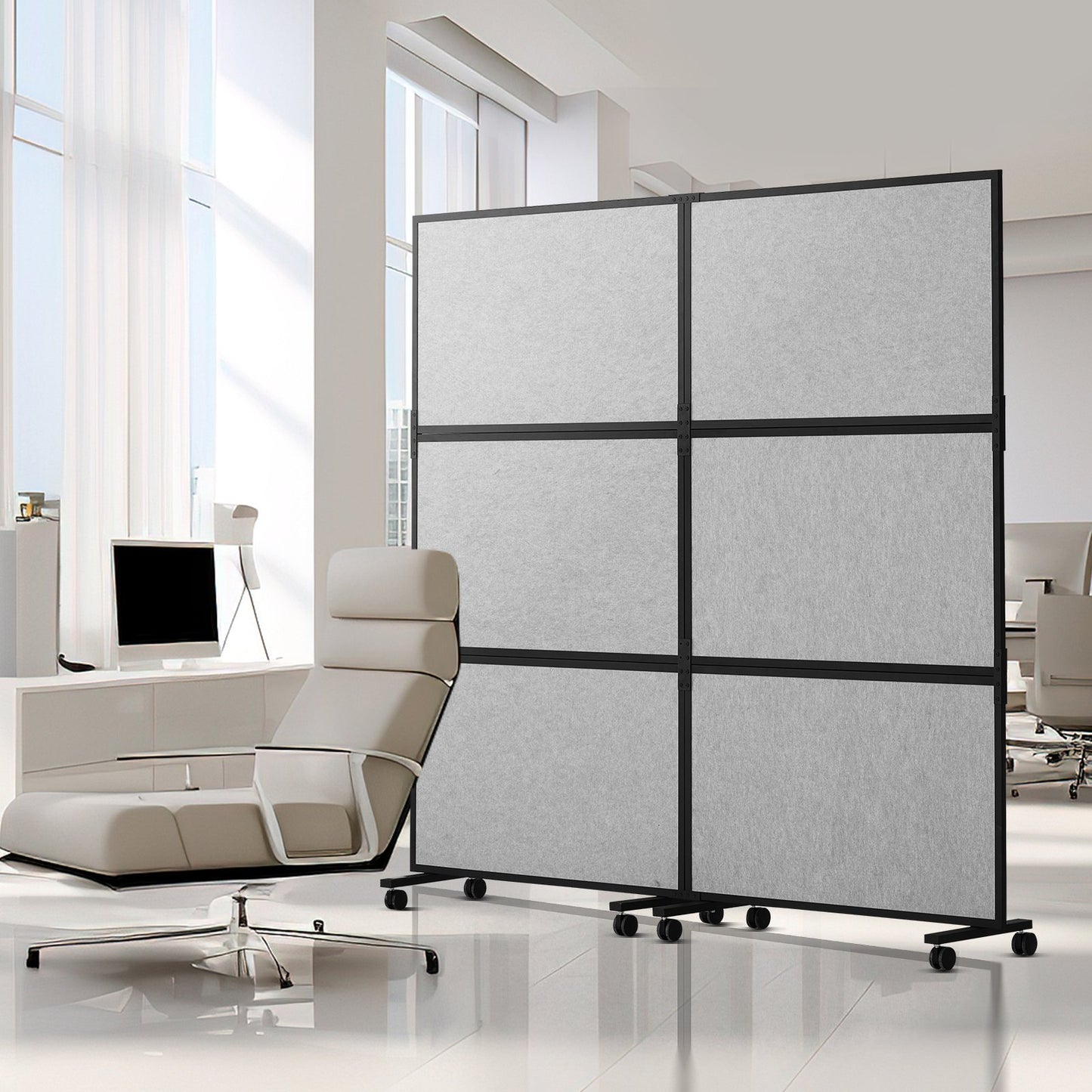 Office Divider, 2 Panel Office Partition, Freestanding Office Divider Wall Partition & Privacy Divider Reduce Noise and Room Separation, Light Grey