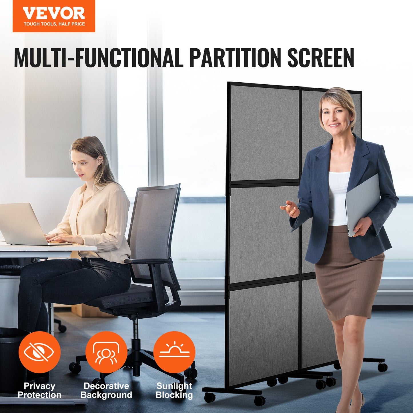 Office Divider, 2 Panel Office Partition, Freestanding Office Divider Wall Partition & Privacy Divider Reduce Noise and Room Separation, Dark Grey