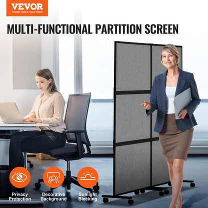 Office Divider, 2 Panel Office Partition, Freestanding Office Divider Wall Partition & Privacy Divider Reduce Noise and Room Separation, Dark Grey
