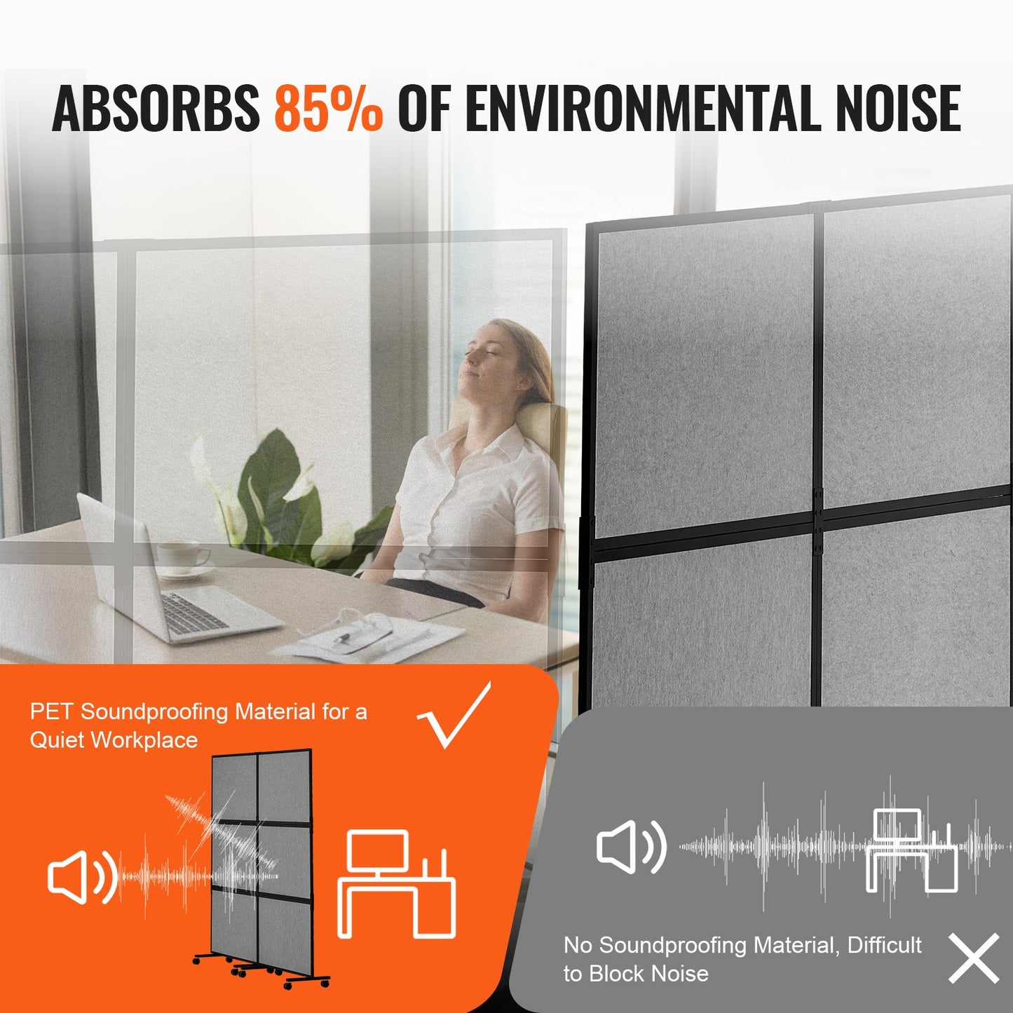 Office Divider, 2 Panel Office Partition, Freestanding Office Divider Wall Partition & Privacy Divider Reduce Noise and Room Separation, Dark Grey