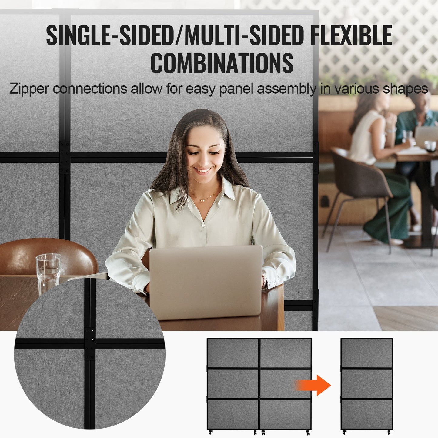 Office Divider, 2 Panel Office Partition, Freestanding Office Divider Wall Partition & Privacy Divider Reduce Noise and Room Separation, Dark Grey