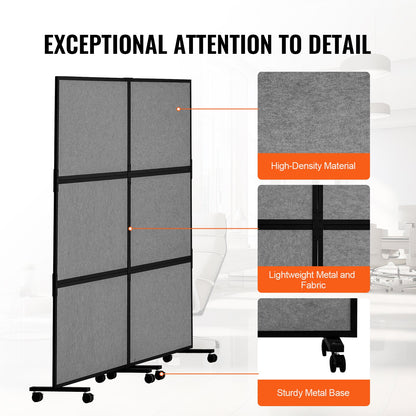 Office Divider, 2 Panel Office Partition, Freestanding Office Divider Wall Partition & Privacy Divider Reduce Noise and Room Separation, Dark Grey