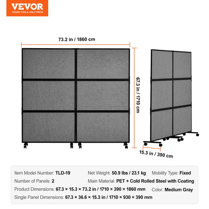 Office Divider, 2 Panel Office Partition, Freestanding Office Divider Wall Partition & Privacy Divider Reduce Noise and Room Separation, Dark Grey