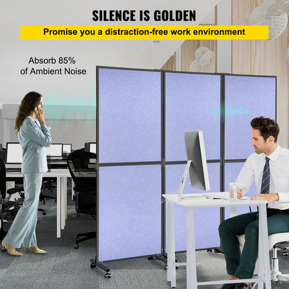 Acoustic Room Divider 72\" x 66\" Office Partition Panel 3 Pack Office Divider Wall Steel Blue Office Dividers Partition Wall Polyester & 45 Steel Cubicle Wall Reduce Noise and Visual Distractio
