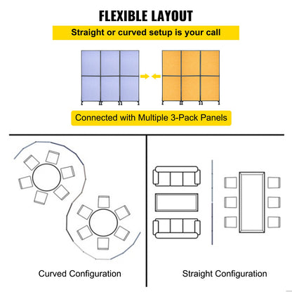 Acoustic Room Divider 72\" x 66\" Office Partition Panel 3 Pack Office Divider Wall Steel Blue Office Dividers Partition Wall Polyester & 45 Steel Cubicle Wall Reduce Noise and Visual Distractio