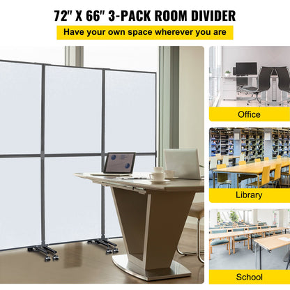 Acoustic Room Divider 72\" x 66\" Office Partition Panel 3 Pack Office Divider Wall Cool Gray Office Dividers Partition Wall Polyester & 45 Steel Cubicle Wall Reduce Noise and Visual Distraction