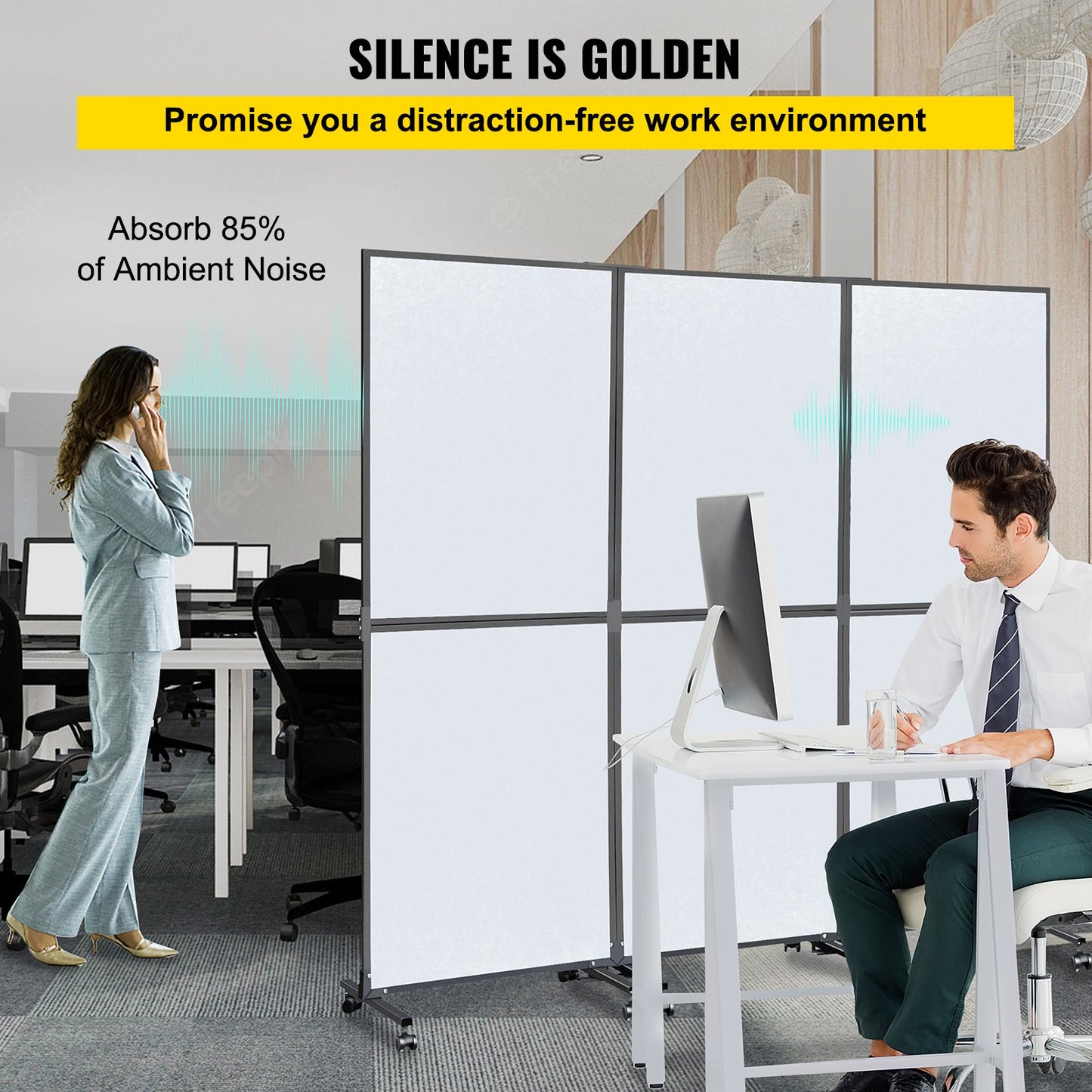 Acoustic Room Divider 72\" x 66\" Office Partition Panel 3 Pack Office Divider Wall Cool Gray Office Dividers Partition Wall Polyester & 45 Steel Cubicle Wall Reduce Noise and Visual Distraction