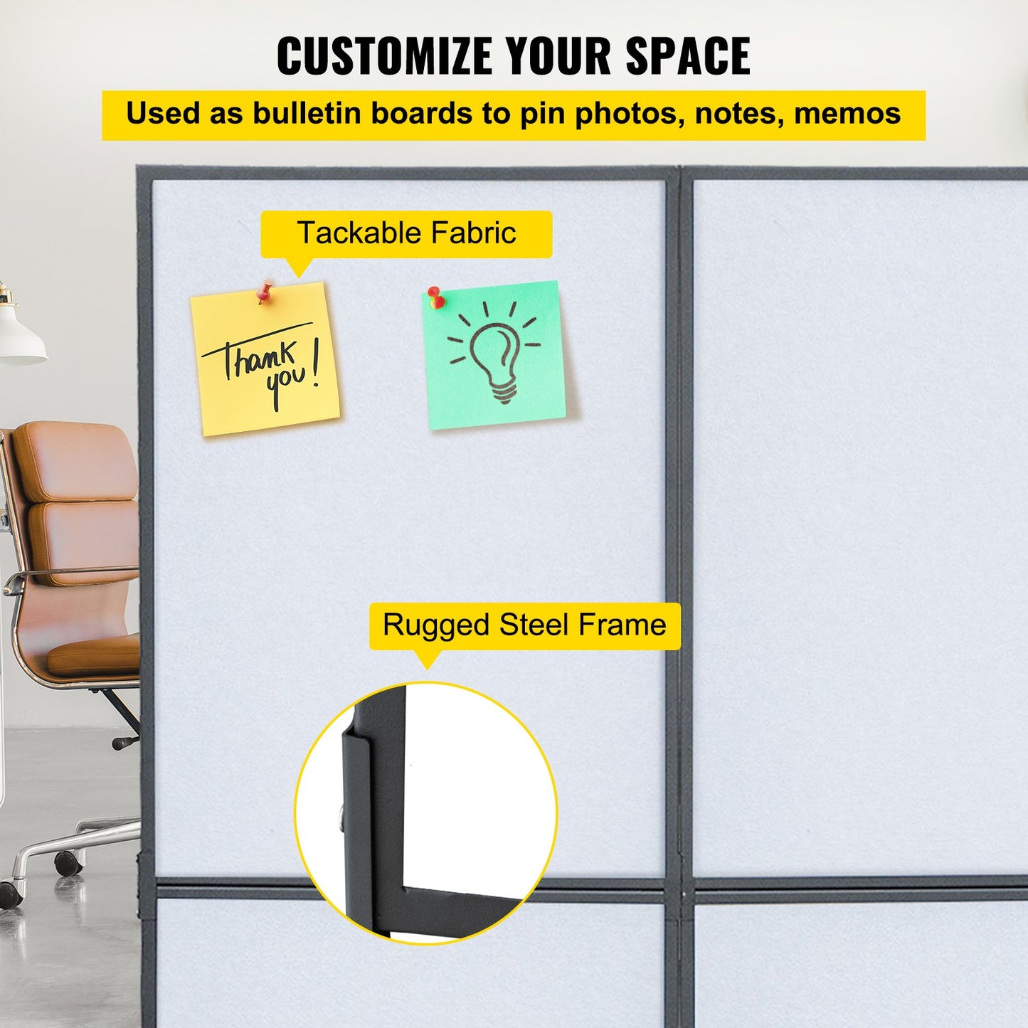 Acoustic Room Divider 72\" x 66\" Office Partition Panel 3 Pack Office Divider Wall Cool Gray Office Dividers Partition Wall Polyester & 45 Steel Cubicle Wall Reduce Noise and Visual Distraction