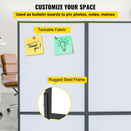 Acoustic Room Divider 72\" x 66\" Office Partition Panel 3 Pack Office Divider Wall Cool Gray Office Dividers Partition Wall Polyester & 45 Steel Cubicle Wall Reduce Noise and Visual Distraction