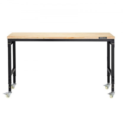 60" workbench on wheels, adjustable height table with electrical outlet and socket plate