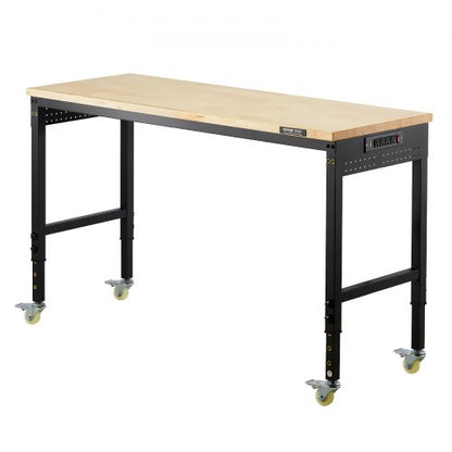 60" workbench on wheels, adjustable height table with electrical outlet and socket plate