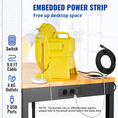 Adjustable Height Workbench 48"L x 20"W Workbench Table with Power Outlet