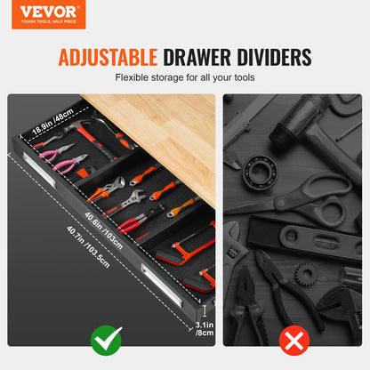 48" Workbench on Wheels Wooden Workbench with Drawer Organizer 1500 lbs