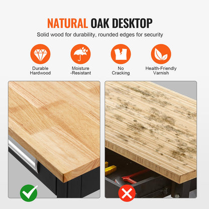 48" Workbench on Wheels Wooden Workbench with Drawer Organizer 1500 lbs