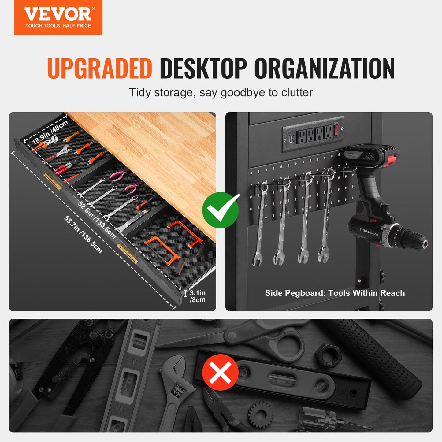 60" workbench on wheels Adjustable height table with power outlet and drawer
