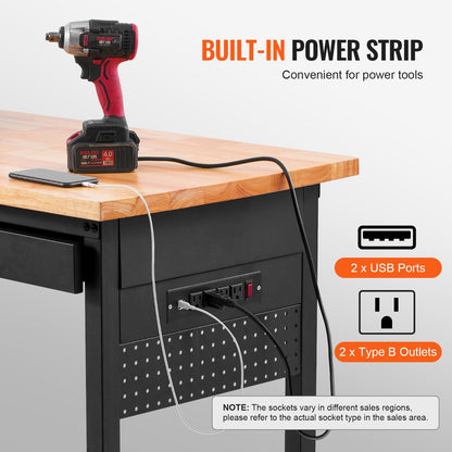 60" workbench on wheels Adjustable height table with power outlet and drawer