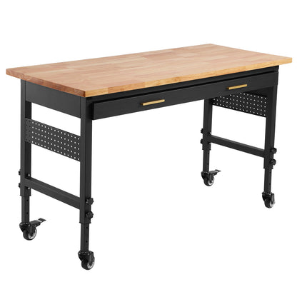 60" workbench on wheels Adjustable height table with power outlet and drawer